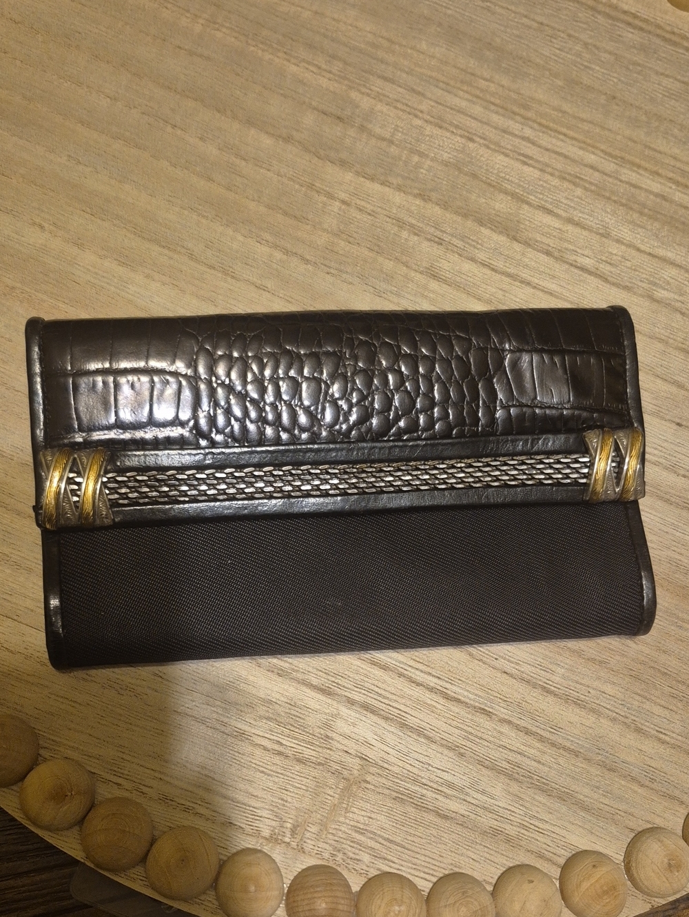 Brighton Black Croc-Textured Key & Card Holder with Gold Hardware